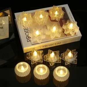 Acrylic LED Tealight Candles Snowflake Star Flameless Rectangular Warm White for Christmas Home Decor