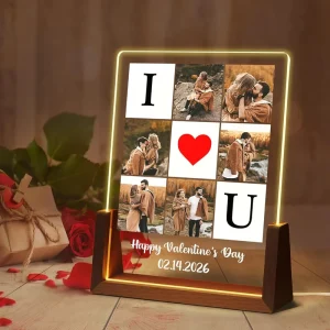 Acrylic Photo Night Light with Walnut U-Shaped Frame and Custom LED Lamp