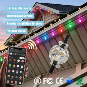 Addressable 12V 24V 36V Rgbw Pixel Point Light 200ft 300ft IP68 Outdoor Permanent Eave Christmas Lighting for Residential