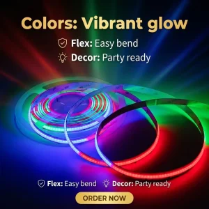 Addressable COB LED Strip 720 LEDs 12V 10W RGB Low Voltage for Cat and Dog Play Areas Dynamic Chase Lighting