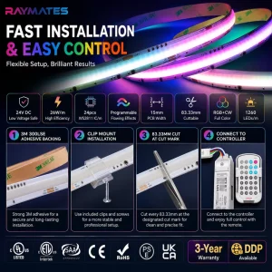 Addressable COB Strip SPI RGBCW Flexible Bendable Ultra-Thin COB LED Tape