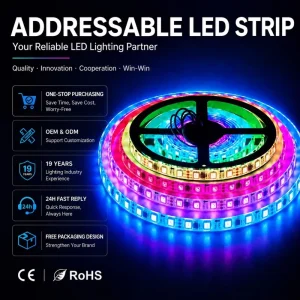 Addressable RGB Led Strip 5050 WS2812 60LED M DC5V IP20 Copper with USB Connectivity for Indoor Lighting