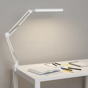 Adjustable Arm Clip on LED Desk Lamp Modern Aluminum Design Eye Caring Dimmable Light for Reading and Work