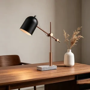 Adjustable Black Brass Iron Desk Lamp Natural Marble Base Sleek Simple Modern Design Warranty for Office Bedroom Living