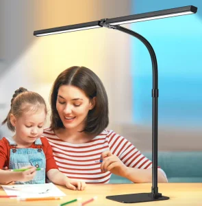 Adjustable Gooseneck Desk Lamp 4 Large Bright Light Source Stepless Dimming Eye Caring Features for Home Office Reading Metal DC