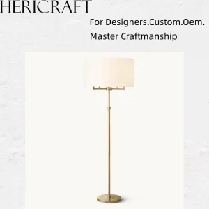 Adjustable Height Brass Floor Lamp Modern Living Room Standing Lamp Cream Linen Fabric Shade Luxury Hotel Villa Decor Floor Lamp