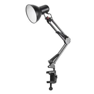 Adjustable Office Desk Lamp with E27 Base Metal Flexible Arm and Clip AC Power Supply for Table Use