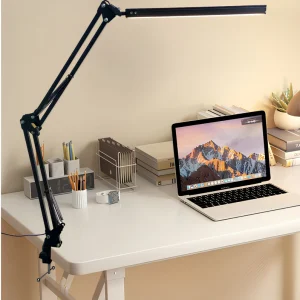 Adjustable Swing Arm LED Desk Lamp Clamp Mount Dimmable Color Temperature Reading Light Office Study Workbench Clip Table Lamp