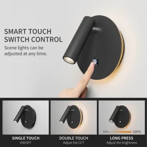 Aisilan Home Hotel Besides Bedroom 3000k and 4000k Spotlight Reading Touch Dimmable Wall Lamp