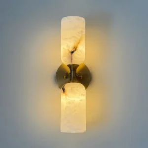 Alabaster Wall Sconces with Double Light Modern Spanish Natural Marble Wall Light for Bedroom Hotel Alabaster Wall Vanity Light