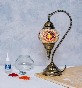 Aladdin Style DIY Turkish Mosaic Swan Neck Lamp Making Kit Colorful Glass Table Nightstand Light with Antique Bronze Base