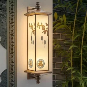 All-Copper Chinese Solar Wall Lamp Waterproof Outdoor Lighting for Villa Gate Courtyard and Corridor
