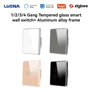 Aluminum Frame Glass Smart Touch Light Switch, Voice Control, 100-240V, Multi-Gang, Smart Home Use