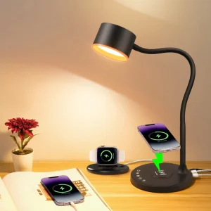 Aluminum LED Desk Lamp Touch Control DC Ports 5 Color Modes 3 Brightness Levels Reading Lighting Night Light (Includes Adapter)