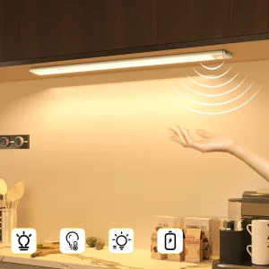Aluminum USB Rechargeable Motion Sensor Cabinet Light, Silver, Tri-Color, Dimmable