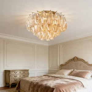 Amber Glass Surface Mounted Ceiling Light Fixture Iron Glass Chandelier for Living Room Bedroom