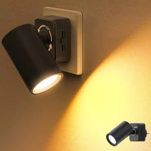 Amber Plug-In Wall Night Light 320° Rotatable 0-100 lm Dusk-to-Dawn Sensor LED Spotlight