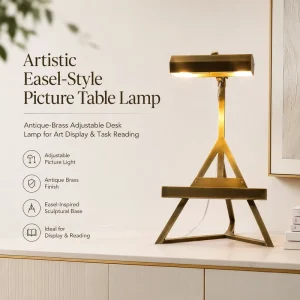 American Antique Brass Easel Table Lamp Adjustable Brass Picture Light for Artwork Painting Reading Desk Lamp