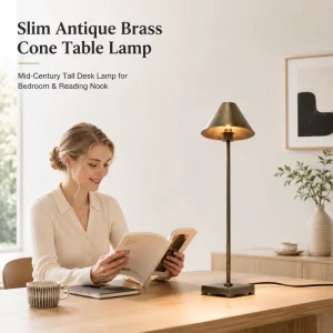 American Cone Shade Retro Antique Reading Brass Table Desk Lighting LED Metal Table Lamp