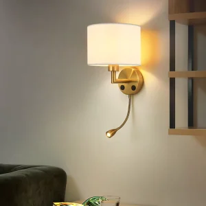 American Country Style Wall Mounted Bedside Reading Wall Lamps for Bedroom Fabric Shade Wall Lights