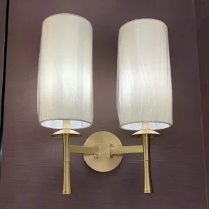 American Luxury Modern LED Wall Lamp with Warm White Light Copper Linen Fabric Shade for Living Room Bedroom Bedside or Hotels