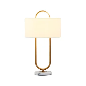 American Marble LED Desk Lamp with Dimmable Fabric Shade for Bedroom Bedside Study Modern Simple Table Lamp