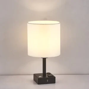 American Modern Touch Switch Table Lamp with Socket and USB Charging Desk Lamp Black Bedside Table Lamp