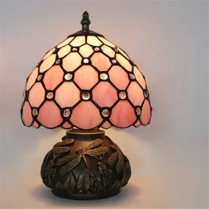 American Retro Art Table Lamp for Living Room Bedroom Bedside Lamp Study Villa Hotel Stained Glass Desk Light