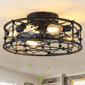 American Retro Industrial Wrought Iron Smart Ceiling Fan Light for Living Room and Bedroom