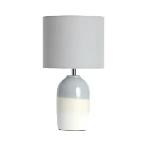 American Style Ceramic Table Lamp with Grey Fabric Shade E26 Warm White AC Powered Desk Light for Bedroom Home Decor