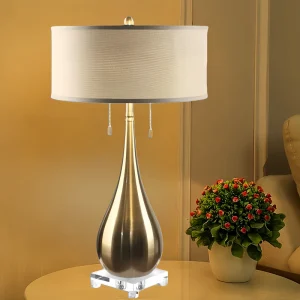 American Style Simple Modern Metal Crystal Desk Lamp with Dimmable Warm White Light for Living Room and Bedroom AC Powered