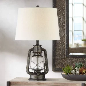 American-style Vintage Table Lamp Bronze-toned Fabric Shade Metal Body Creates Cozy Ambiance for Cafs Bars Living Rooms Lamp