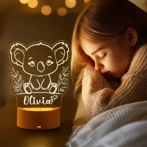 Animal Acrylic LED Christmas Night Light with ABS Wood-Look Base for Kids’ Room