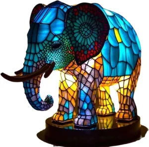 Animal Plant Series Bohemian Night Light Stained Resin Table Lamp with Cute Animal Decorative Painting Bedside Desk Lamp