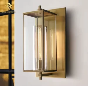 Antique Brass Rectangular LED Glass Wall Lamps Porch Hotel Villa Corridor E26 Metal Light Bedside Kitchen Lighting for Home