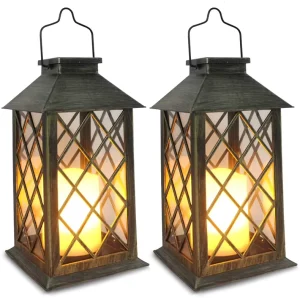 Antique Style Solar Plastic Candle Lantern Waterproof Outdoor Hanging Lamp for Garden Patio Pathway Wedding Decoration