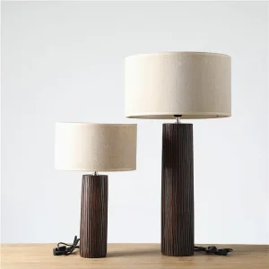 Antique Wooden Textured Bedside Resin Table Lamp Sets for Bedroom
