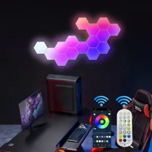 App-Controlled RGB Color-Changing LED Hexagon Wall Light with Music Sync