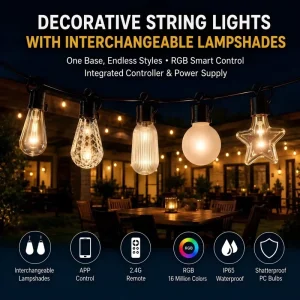 App Controlled Rgbic Outdoor Patio Lights S14 Shatterproof Bistro String Lights Waterproof for Commercial Patio Lighting