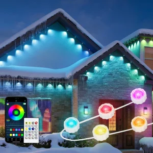 App-Controlled WiFi RGBIC LED String Lights, Waterproof Outdoor Eaves Fairy Lights, Music Sync