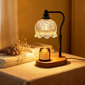 Aromatherapy American Style Flameless Fragrance Wax Melting Dimmable Table Lamp with Rising Falling Flame Effect for Bedroom Use