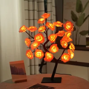Artificial Rose Flower Tree LED Night Light Decorative Table Lamp for Home Bedroom Wedding Party Christmas Decoration