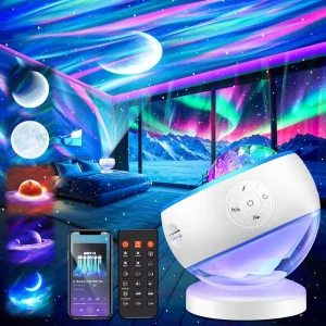 Aurora Projection Night Light, Remote Control, 360° Rotatable, Timer, Music, Battery Powered