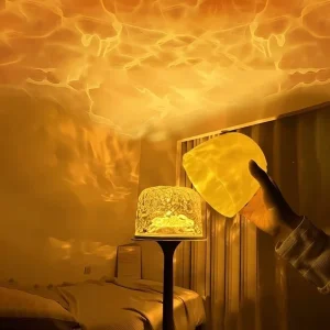 Aurora Projection Rotating Bedside Table Lamp 16 RGB LED Colors Water Ripple Effect Remote Control Cordless Battery Operated