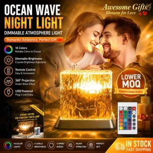 Aurora Square Night Light with RGB Water Wave Projection and Remote Touch Control