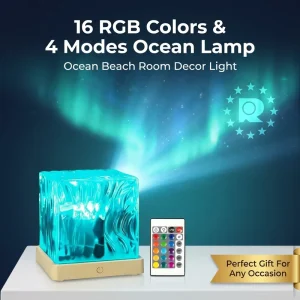 Aurora Water Ripple LED Projector Night Light with 17 Colors, Flame Crystal Design and Touch Control
