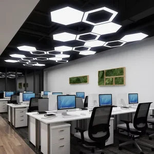Auto Detailing Garage Hexagonal Mesh LED Ceiling Hanging Aluminum Light for Barbershop and Showroom