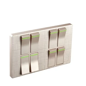 BS Standard Factory Gold Painted Plastic Panel 8 Gang 1 Way 10A Electric Light Control Wall Switch and Socket
