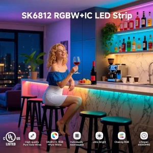 BTF LIGHTING Flashing Dimmable 60leds m Addressable 5v 4in1 Full Color Digital Led Strip Rgbw Sk6812