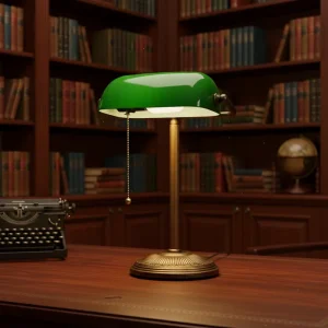 Bankers Desk Lamp Iron Green Glass Shade Vintage Retro Pull Chain Switch Home Office Table Banker Lamp Vintage Table Lamp